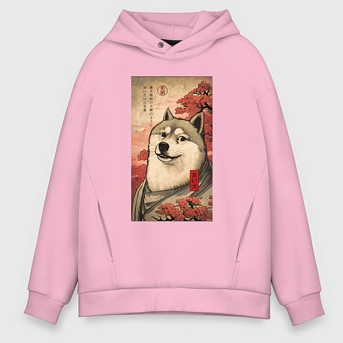 Мужское худи оверсайз Doge meme - japan style / Светло-розовый – фото 1