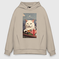 Толстовка оверсайз мужская Cat meme - japan style, цвет: миндальный