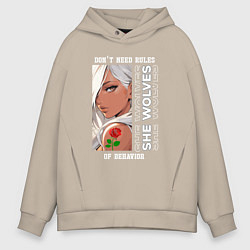 Толстовка оверсайз мужская Девушка из аниме с розой, цвет: миндальный