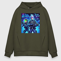 Толстовка оверсайз мужская Rick and Morty - cosmic special forces, цвет: хаки