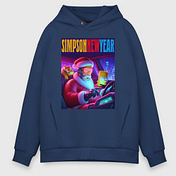 Толстовка оверсайз мужская Homer Simpson in the car with his son, цвет: тёмно-синий