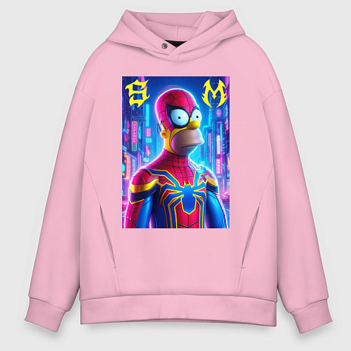 Мужское худи оверсайз Homer Simpson and Spider man - collaboration / Светло-розовый – фото 1