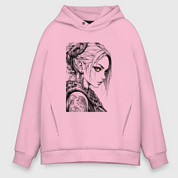 Толстовка оверсайз мужская Девушка с алыми глазами, цвет: светло-розовый