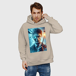 Толстовка оверсайз мужская Harry Potter - wizard with magic stick, цвет: миндальный — фото 2