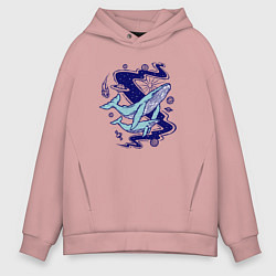 Толстовка оверсайз мужская Космические киты, цвет: пыльно-розовый