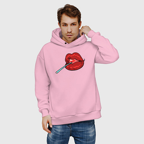 Мужское худи оверсайз Candy lips / Светло-розовый – фото 3