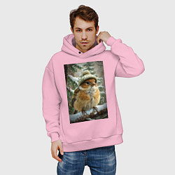 Толстовка оверсайз мужская Воробей в шапке, цвет: светло-розовый — фото 2