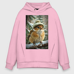 Толстовка оверсайз мужская Воробей в шапке, цвет: светло-розовый