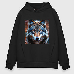 Толстовка оверсайз мужская Взгляд серого волка, цвет: черный