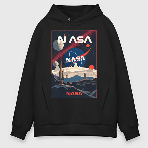 Мужское худи оверсайз NASA ретро / Черный – фото 1