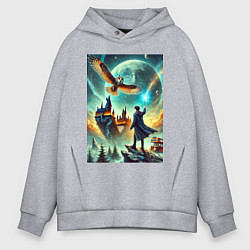 Толстовка оверсайз мужская Harry Potter and owl - Hogwarts, цвет: меланж