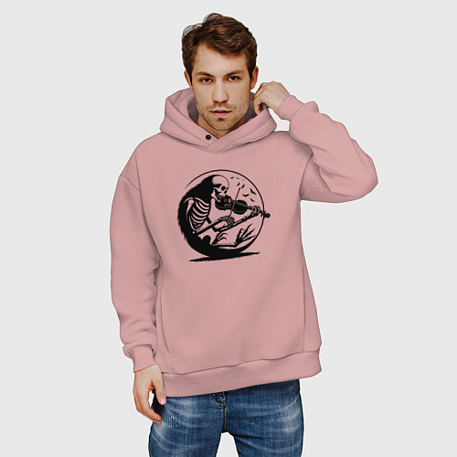 Мужское худи оверсайз Скелет скрипач / Пыльно-розовый – фото 3