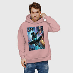 Толстовка оверсайз мужская Neon Spider-man - ai art fantasy, цвет: пыльно-розовый — фото 2