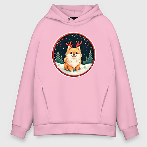 Мужское худи оверсайз Милый померанец с оленьими рожками / Светло-розовый – фото 1