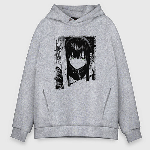 Мужское худи оверсайз Девушка с блеклым взглядом / Меланж – фото 1