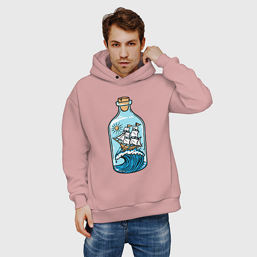 Мужское худи оверсайз Парусник в бутылке / Пыльно-розовый – фото 3