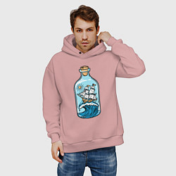 Толстовка оверсайз мужская Парусник в бутылке, цвет: пыльно-розовый — фото 2