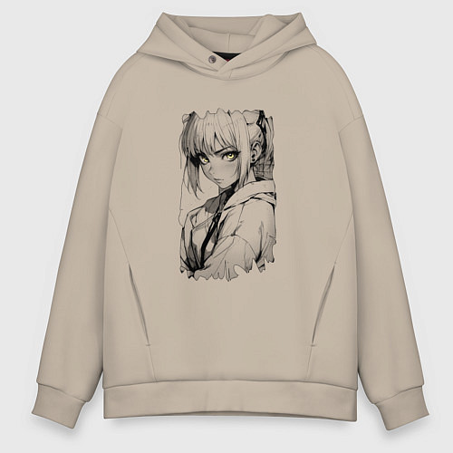 Мужское худи оверсайз Девушка с блекло-желтыми глазами / Миндальный – фото 1