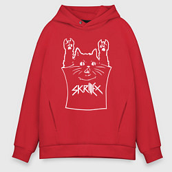 Толстовка оверсайз мужская Skrillex - cat rock, цвет: красный