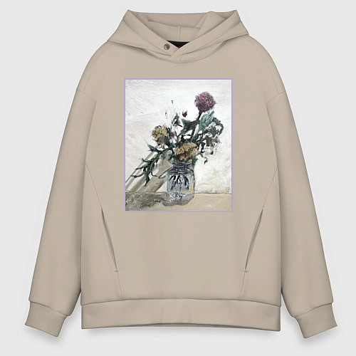 Мужское худи оверсайз Цветы Хёнджина / Миндальный – фото 1