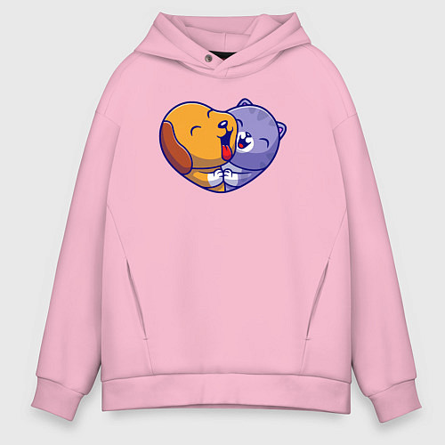 Мужское худи оверсайз Dog cat love / Светло-розовый – фото 1