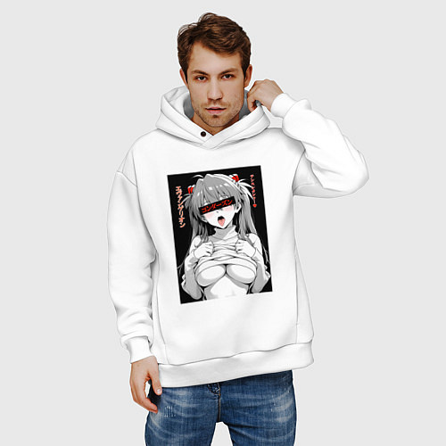 Мужское худи оверсайз Sexy Asuka Langley - Evangelion / Белый – фото 3