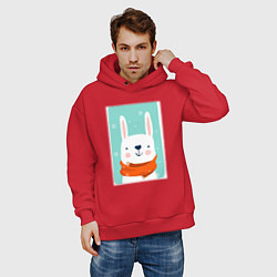 Толстовка оверсайз мужская Снежный заяц с шарфом, цвет: красный — фото 2