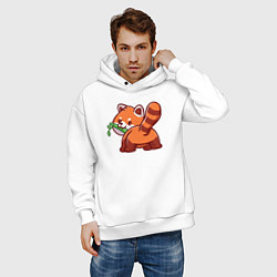 Толстовка оверсайз мужская Игривая красная панда, цвет: белый — фото 2