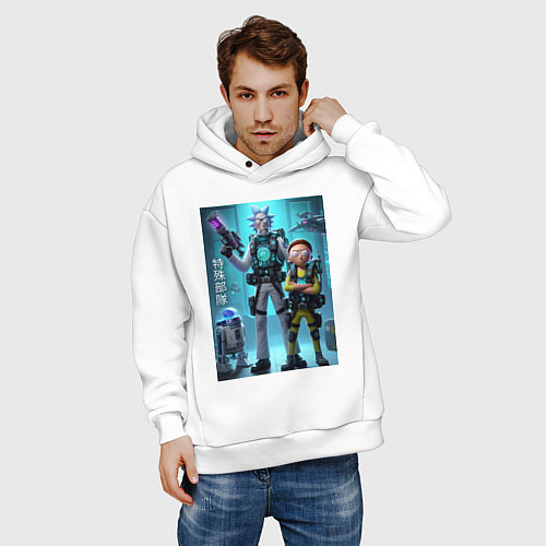 Мужское худи оверсайз Rick and Morty - cyber special forces / Белый – фото 3