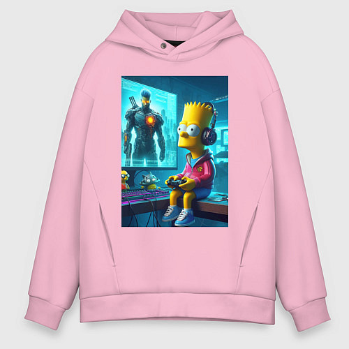 Мужское худи оверсайз Bart Simpson is an avid gamer / Светло-розовый – фото 1