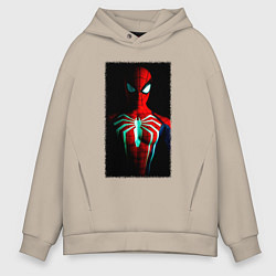 Толстовка оверсайз мужская Новый человек паук в темноте, цвет: миндальный