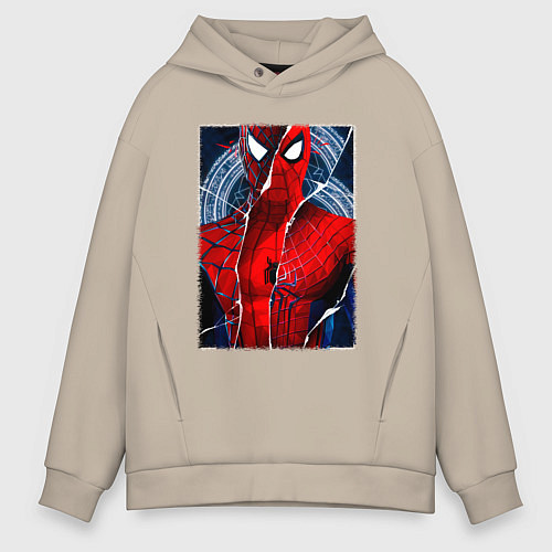 Мужское худи оверсайз Человек паук три паука / Миндальный – фото 1