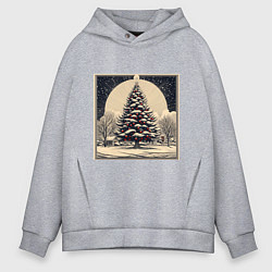 Толстовка оверсайз мужская Марка с наряженной елкой - нейросеть, цвет: меланж