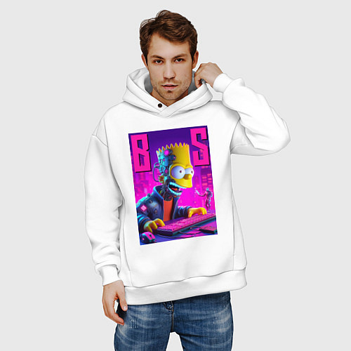 Мужское худи оверсайз Bart Simpson - cyber gamer / Белый – фото 3