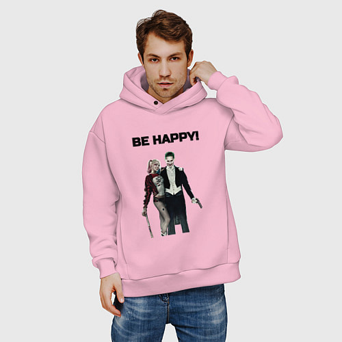 Мужское худи оверсайз Be happy / Светло-розовый – фото 3