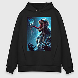 Толстовка оверсайз мужская Веном под проливным дождём - нейроарт фантазия, цвет: черный