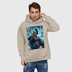 Толстовка оверсайз мужская Venom in New York city - ai art fantasy, цвет: миндальный — фото 2