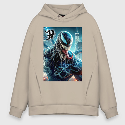 Мужское худи оверсайз Venom in New York city - ai art fantasy / Миндальный – фото 1