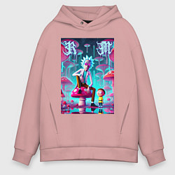 Толстовка оверсайз мужская Rick and Morty under the mushrooms, цвет: пыльно-розовый