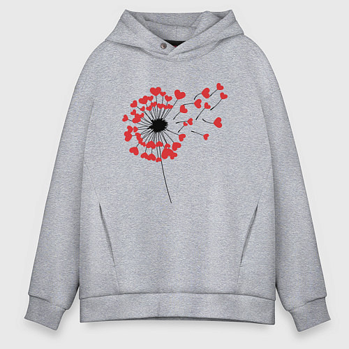 Мужское худи оверсайз Одуванчик - сердечки / Меланж – фото 1