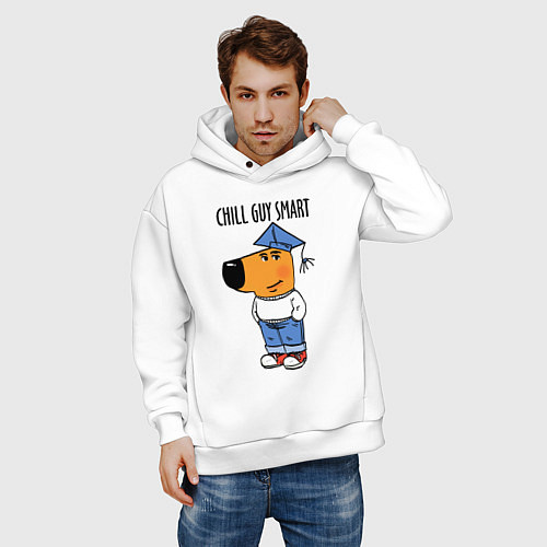 Мужское худи оверсайз Chill guy smart / Белый – фото 3