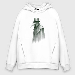 Толстовка оверсайз мужская Чумной доктор в зелёных тонах, цвет: белый
