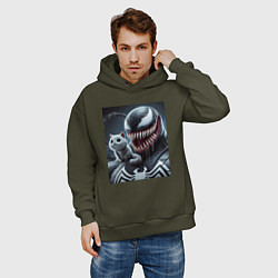 Толстовка оверсайз мужская Venom and funny kitten - ai art fantasy, цвет: хаки — фото 2