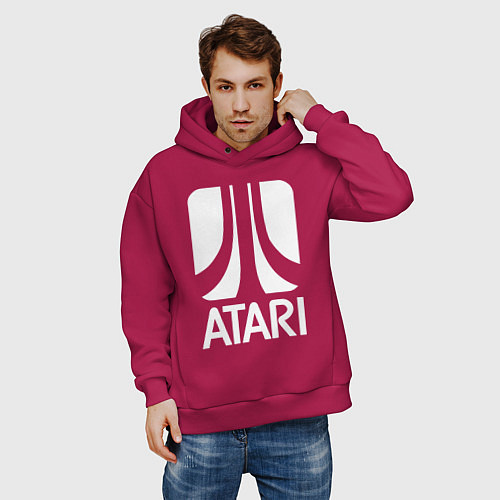 Мужское худи оверсайз Atari logo white / Маджента – фото 3