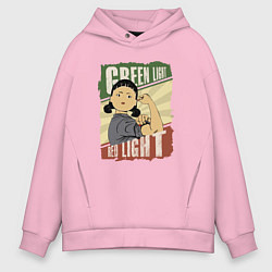 Толстовка оверсайз мужская Зелёный и красный свет, цвет: светло-розовый