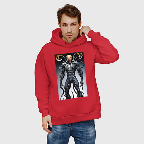 Мужское худи оверсайз Venom-Trump collaboration - ai art fantasy / Красный – фото 3