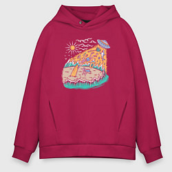 Толстовка оверсайз мужская НЛО на пляже, цвет: маджента