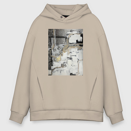 Мужское худи оверсайз Черно-бежевая абстракция / Миндальный – фото 1