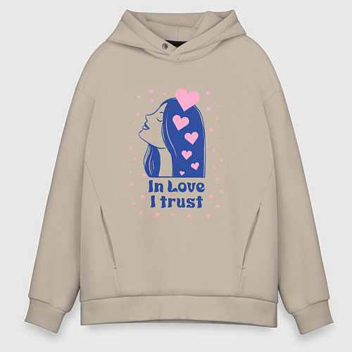 Мужское худи оверсайз Верю в любовь / Миндальный – фото 1