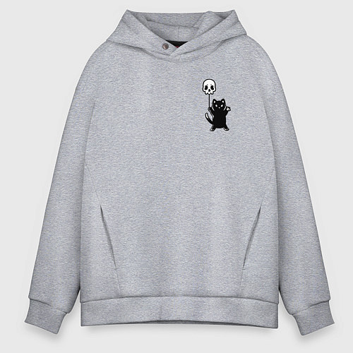 Мужское худи оверсайз Черный кот с шариком / Меланж – фото 1